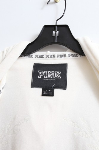 VTG EUC M Women's PINK Victoria Secret Ivory & Sequin Striped Full Zip Hoodie - Picture 8 of 15