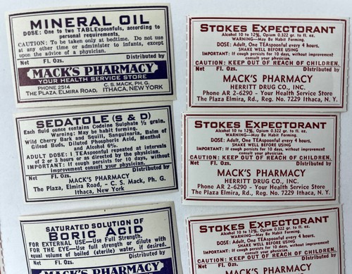 24 Vintage Drogerie Flaschenetiketten unbenutzt Mack Apotheke Ithaca NY Opium 20. C - Bild 7 von 10