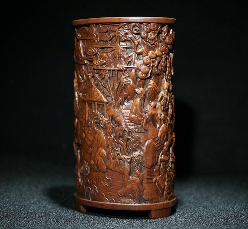 13 CM China Old Wood brush pot natural Boxwood brush pot Pen holder - Picture 2 of 8