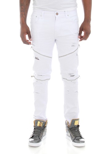 Pantalone uomo in twill skinny elasticizzato strappo e cerniera con rivetto rame - Foto 1 di 7