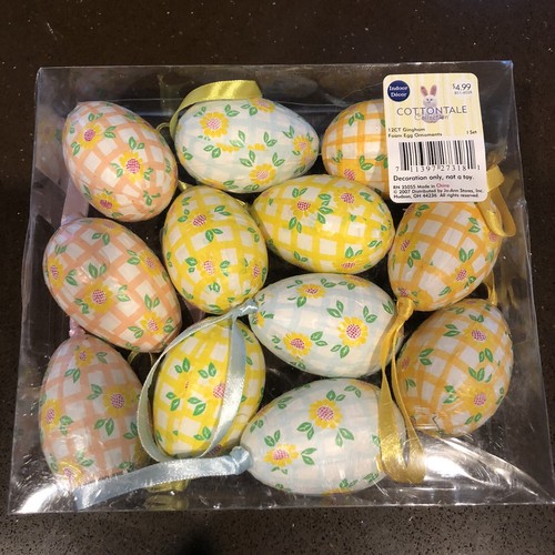 Vintage Cottontale 12 Gingham Schaum Ei Ostern Ornament Set 2007 Pastell Karo Blumen - Bild 5 von 8