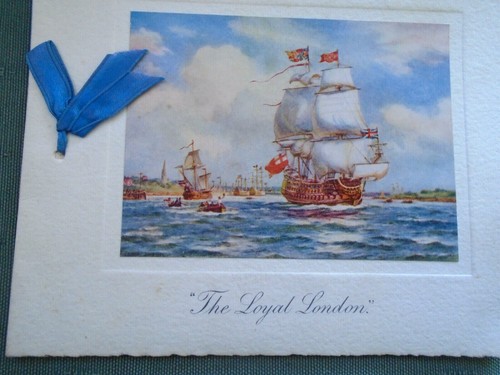 VINTAGE THE LOYAL LONDON SAILING SHIP CHRISTMAS CARD - ORIGINAL WITH THE KING - Picture 2 of 5
