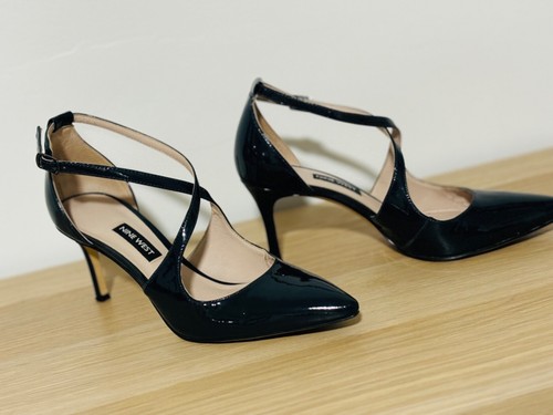 NINE WEST "Micaela" 6M Patent Leather Dark Navy -Almost Black - Picture 4 of 13