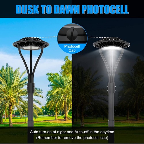 60W Led Post Top Light with Dusk to Dawn 8400LM Outdoor Circular Area Pole Light - Picture 7 of 12