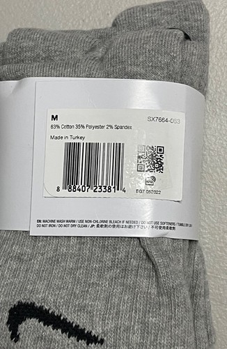 NIKE EVERDAY COTTON CUSIONED DRI-FIT SOCKS GREY YOUTH 5Y-7Y MEN 6-8 sx7664-063 - Picture 2 of 5