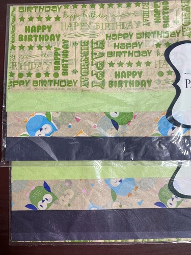 Greenbrier Birthday Gift Wrap Tissue Paper 16 Sheets 20” x 20” Black Green Owls - Picture 2 of 4