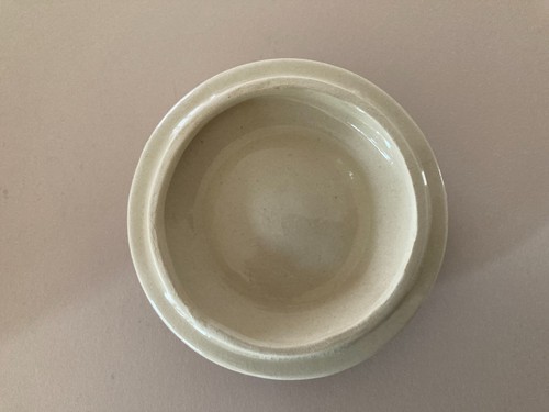 Vintage Lillian Vernon Garlic Keeper Crock Beige with Blue and Burgundy Stripes - Picture 7 of 9