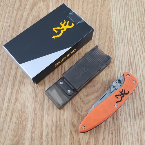 Browning Primal Scalpel Pocket Knife 420J2 Steel Blades Orange Polymer Handle - Picture 14 of 14