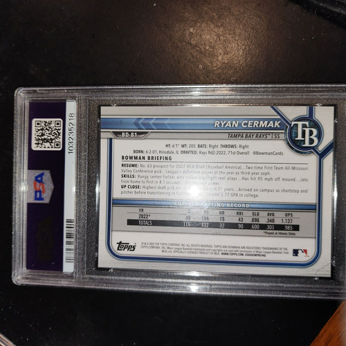 2022 BOWMAN DRAFT ORANGE 1ST EDITION/BOWMAN #81 RYAN CERMAK RC 9/25 PSA 10-TAMPA - Picture 4 of 6