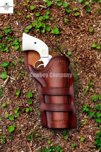 .22.38 .35/357 .44/45 Western Single Gun Holster Belt Leather Revolver USA - Picture 6 of 11