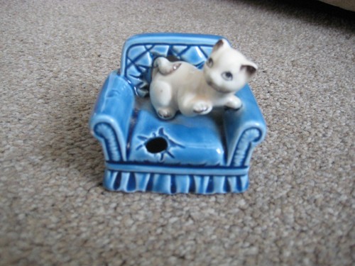 Vintage Kitch Cat In A Chair Ornament - Made in Japan