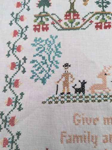 Vintage 1960s Paragon Cross Stitch Embroidery Sampler Belgian Linen Folk Art 21" - Picture 12 of 19