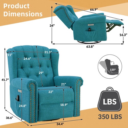 Power Swivel Rocking Glider Recliner Chair Electric Nursery Reclining Sofa Chair - Picture 40 of 46
