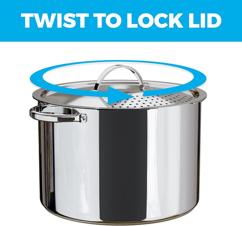 Stainless Steel Pasta Pot with Locking Strainer Lid - 5.5 Quart Large Capacity C - Picture 3 of 6