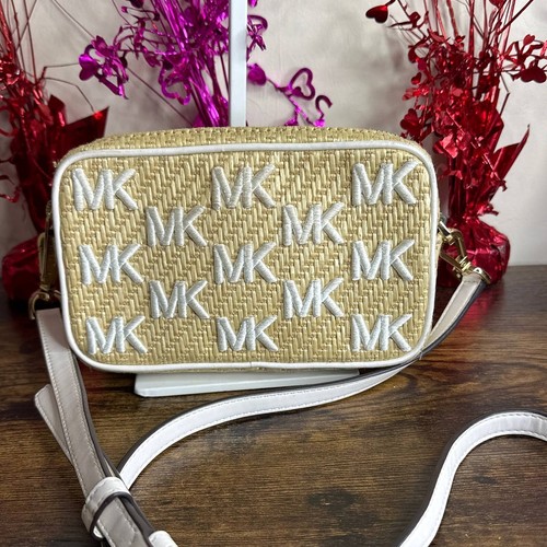 MICHAEL KORS Kenly Double Zip Natural Straw Small Camera Crossbody - Picture 10 of 10