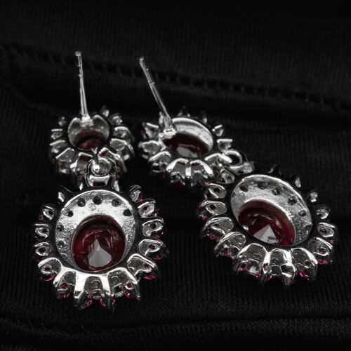 Stupendous Blood Red Ruby 16.70Ct 925 Sterling Silver Handmade Pave Earrings - Picture 4 of 5