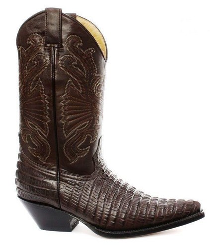 Grinders Herren Carolina Braun Leder Krokodilschwanz Stiefel Cowboy Western Stiefel - Bild 1 von 7
