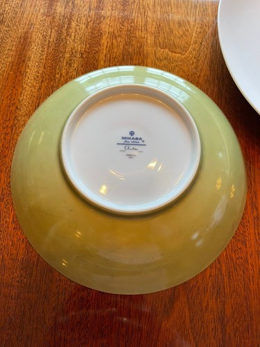 2pc MIKASA Elite WINDFALL White & Green Blowing Leaves Serving Bowl & Plate SET - Picture 7 of 10