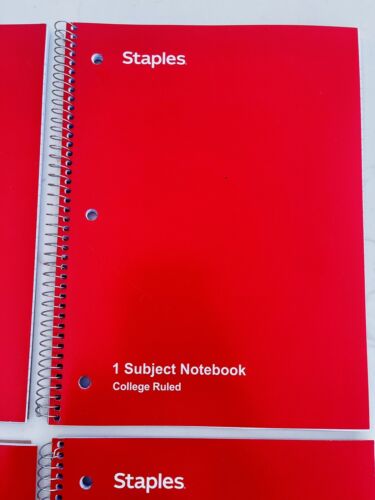 3 Red STAPLES College Ruled Spiral Bound Notebooks 8 x 10.5” Notebook Lot - Picture 2 of 4