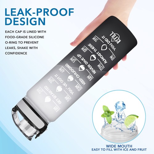 32oz Water Jug Water Bottle with Time Marker Motivational Water Bottle - Picture 3 of 7