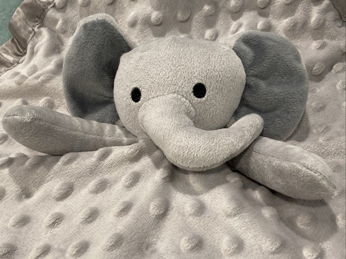 Pro Goleem Gray Elephant Lovey Security Blanket Minky Dot Satin Back 16” - Picture 2 of 9