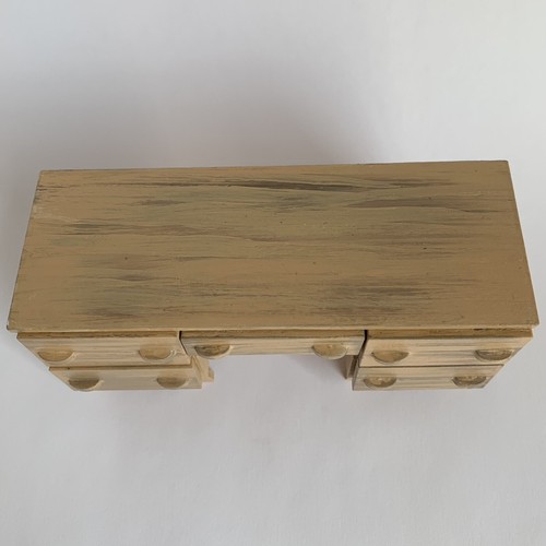 Mid Century Modern Desk & Chair 1:12 Scale Dollhouse Miniature Blonde Oak Finish - Picture 4 of 11