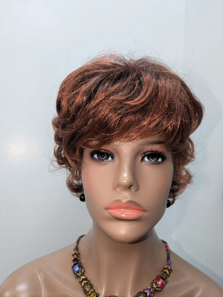 Peruca Fashion Sintética Bangs Flip Back Base Marrom Escuro #2, Ponta Cobre Vermelho #130 - Imagem 4 de 4