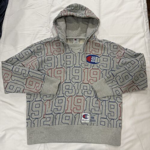 Champion 100 C100 1919 Allover Print Pullover Hoodie Sweatshirt Men's L - Picture 3 of 10