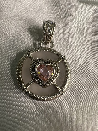 Judith Ripka Sterling Silver Pink Heart Large Enhancer Pendant - Picture 8 of 12