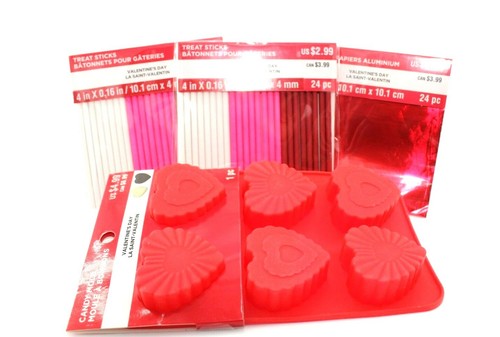 VALENTINE'S DAY Mini Silicone Candy Mold HEARTS with Treat Sticks & Foil Pack - Picture 5 of 5