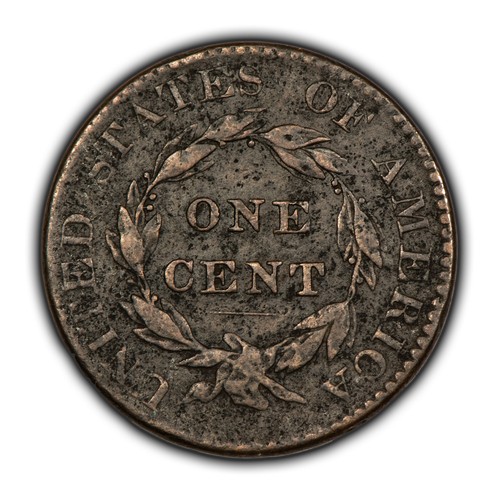 1822 1c Coronet Head Large Cent - Chocolate Brown VF - SKU-T4442 - Picture 2 of 4