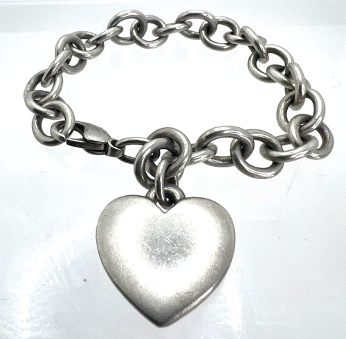 James Avery Retired Sterling Silver 10mm Cable Chain Heart Charm Bracelet 7.5 In - Picture 2 of 5