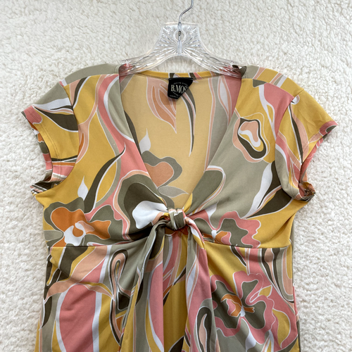 90s Y2K Vintage Top Large Pink Orange Groovy Pattern Slinky Stretch Boho Grunge - Picture 3 of 8