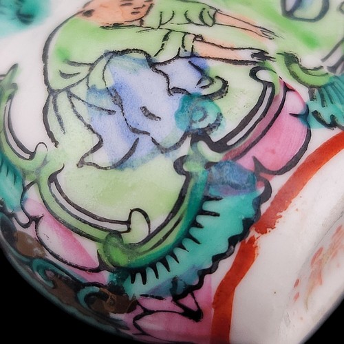 Antique Chinese Double-Sided Hand-Painted Porcelain Snuff Bottle w/ Jade Caps - Picture 15 of 22