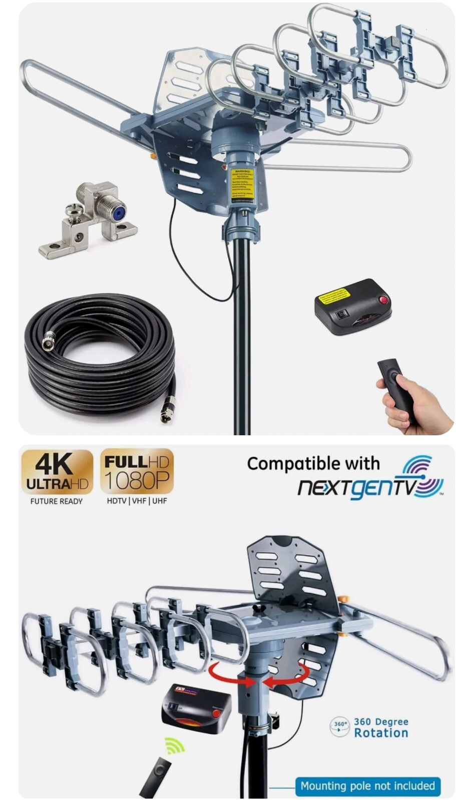 PBD Outdoor Digital Amplified HDTV Antenna, 150 Mile Motorized 360