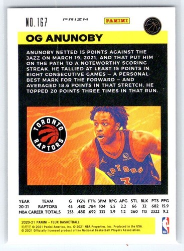 OG Anunoby 2020-21 Panini Flux Pulsar #167 - Picture 2 of 2