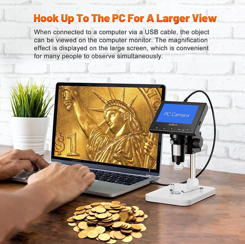 LCD Digital Coin Microscope - 1000x Coin Magnifier with 8 Adjustable LED Lights - Picture 3 of 9