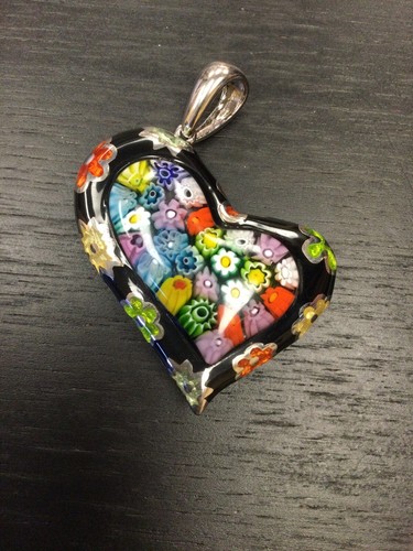 ALAN K MILLEFIORI MURANO GLASS HEART PENDANT 925 STERLING SILVER