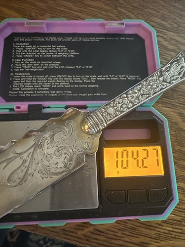 Antique Gorgeous Sterling Silver Ornate Japanesque Man w Bird Cake Knife W Mono - Picture 13 of 24