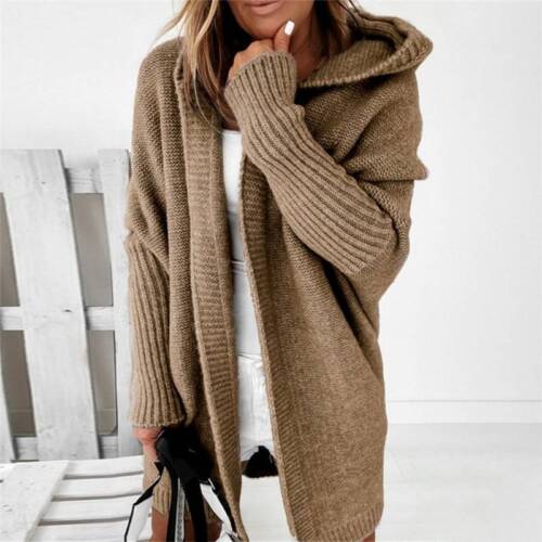 Maglione donna con cappuccio maglione manica a pipistrello nuovo media lunghezza cardigan largo - Foto 9 di 21