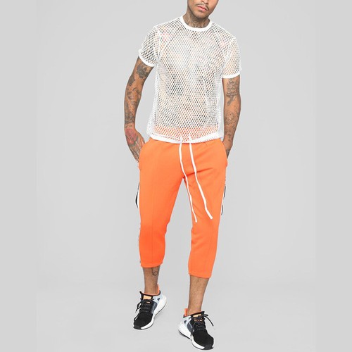 Men's Fashion Grid Round Neck Hollow Loose Fashion Short Sleeve T-shirt - Bild 4 von 6