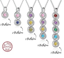 Women Mother Kids Name Birthstone Necklace Custom Infinity Bar Grandma Nana Gift