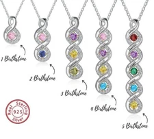 Women Mother Kids Name Birthstone Necklace Custom Infinity Bar Grandma Nana Gift