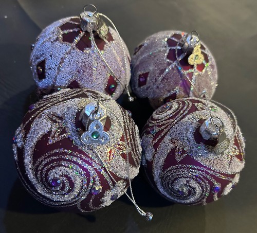 Set of 4 Timeless Memories Waterford Crystal Purple Ornaments with Charms - Picture 3 of 10