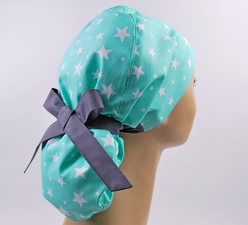 Scrub hats, nurse scrub cap, womens surgical hat, ponytail scrub cap stars   - Bild 2 von 3