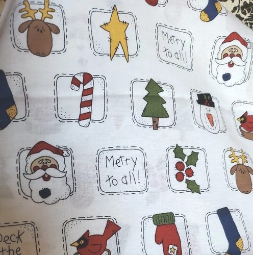 Vintage Sewing Fabric Christmas White Mini Squares "Merry To All" 19x45" Cotton - Picture 1 of 5