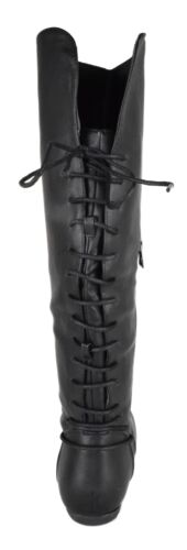 Top Moda Women Knee High Boots Back Lace Flat Heel Zipper Round Toe BANK37 Black - Picture 5 of 6