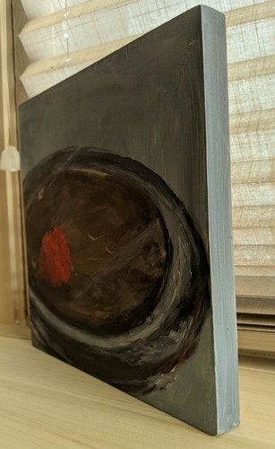 Original signed Oil Painting of Cat Puff Ball Toy on grey stool, by Kim Halley - Picture 4 of 4