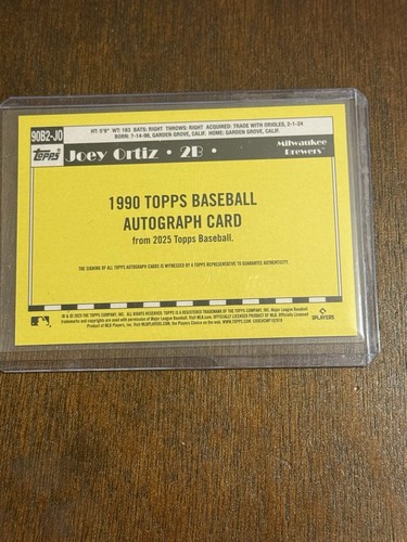 2025 Topps Series 2 Baseball Joey Ortiz “On Card” Autograph 1990 Edition - Picture 4 of 6