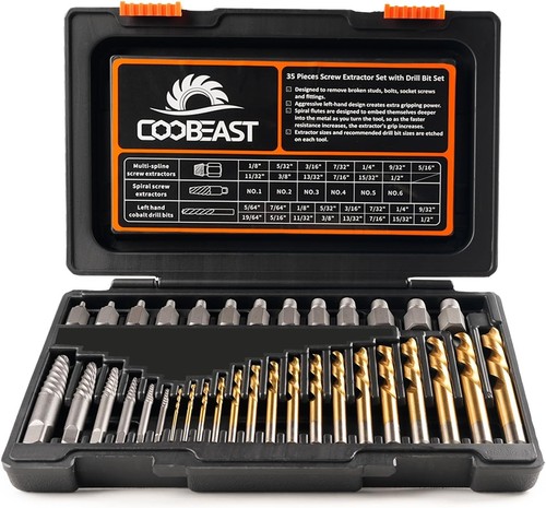 Professional 35-Pcs Reverse Drill & Extractor Set with Durable Storage Case - Foto 3 di 8